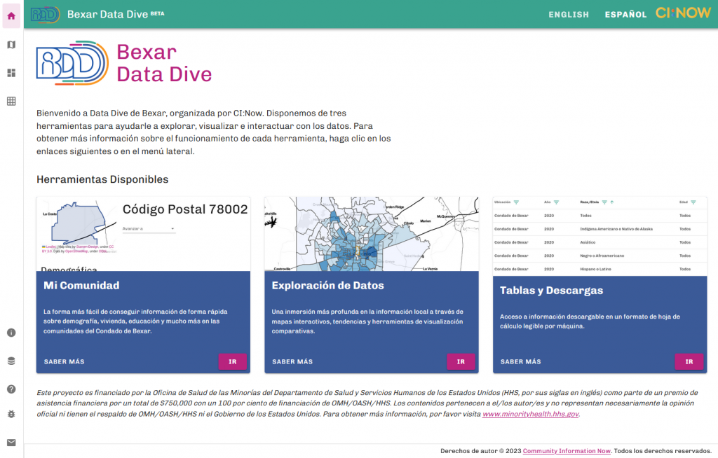 Bexar Data Dive landing page - Spanish Español