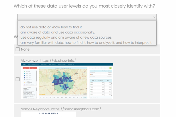Screenshot of part of the community survey on data needs and use