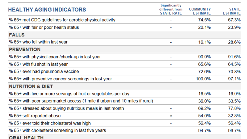 Screenshot of one page of Bexar Healthy Aging Profile